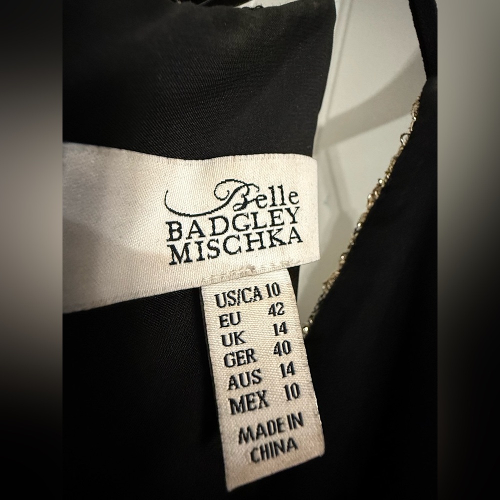 BELLE BADGLEY MISCHKA Elegant Black and Gold Embroidered Dress Size US 10 - Picture 4 of 15